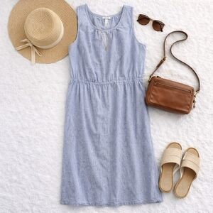 Talbots Linen Blue Pinstripe Sleeveless Beachy Darted Maxi Dress Ladies Size 10